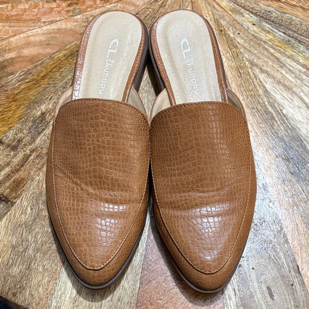CL by Laundry Tan Textured Slip-On Mules